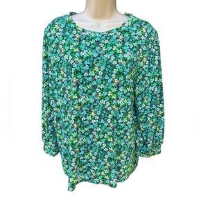 ANN TAYLOR factory green floral print Long sleeve stitch shoulder Doll sleeves